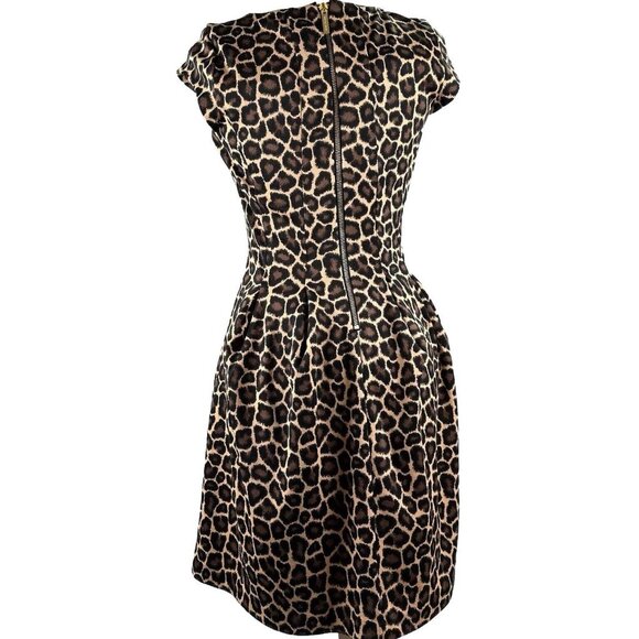 MICHAEL KORS Fit Flair Dress Women’s Sz 0 Cheetah Leopard Animal Print Jacquard - Picture 3 of 16